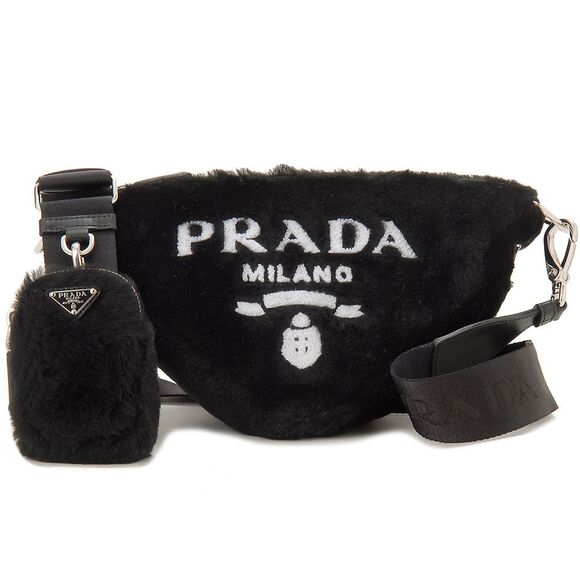 Prada Shoulder Bag Triangle Bag Fur Black White - Picture 1 of 5